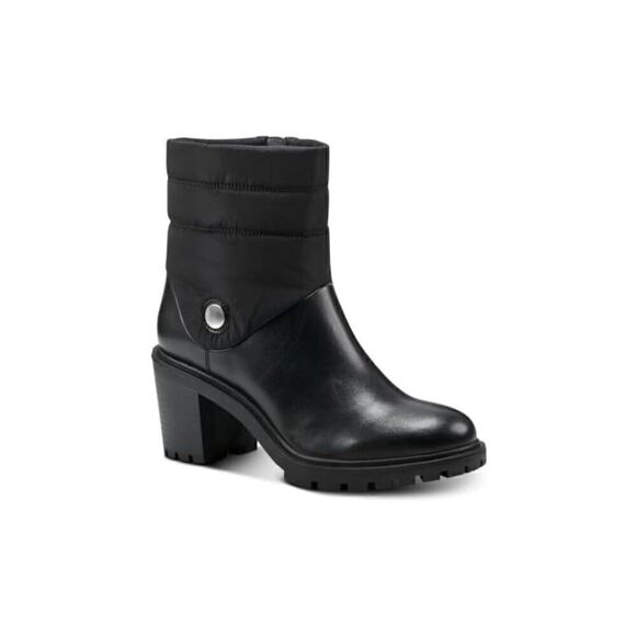 Alfani Womens Black Puffer Lug Sole Belcalise Almond Toe Block Heel Zip-Up 9 - Picture 1 of 4